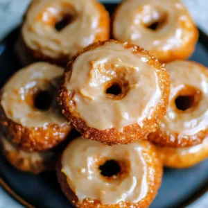 Baked pumpkin donuts drizzled with maple glaze on a plate
