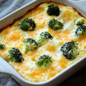 Delicious Breakfast Broccoli Bake with eggs and cheese served on a plate