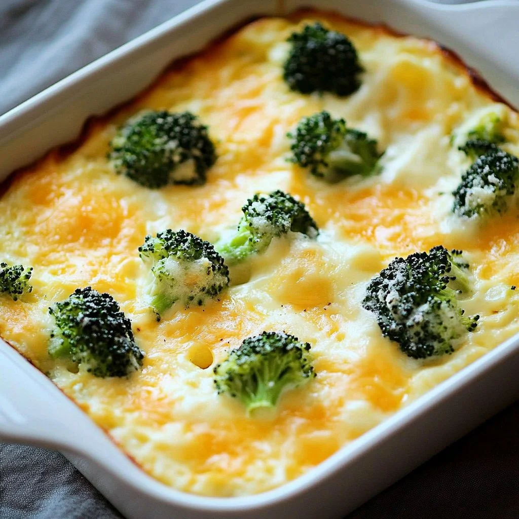 Delicious Breakfast Broccoli Bake with eggs and cheese served on a plate