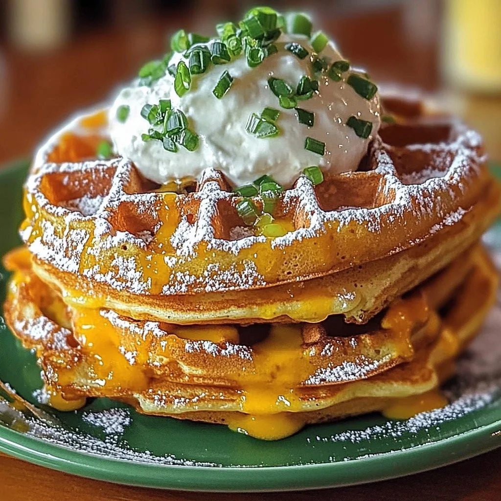 Delicious Cheddar Jalapeño Cornbread Waffles served with toppings