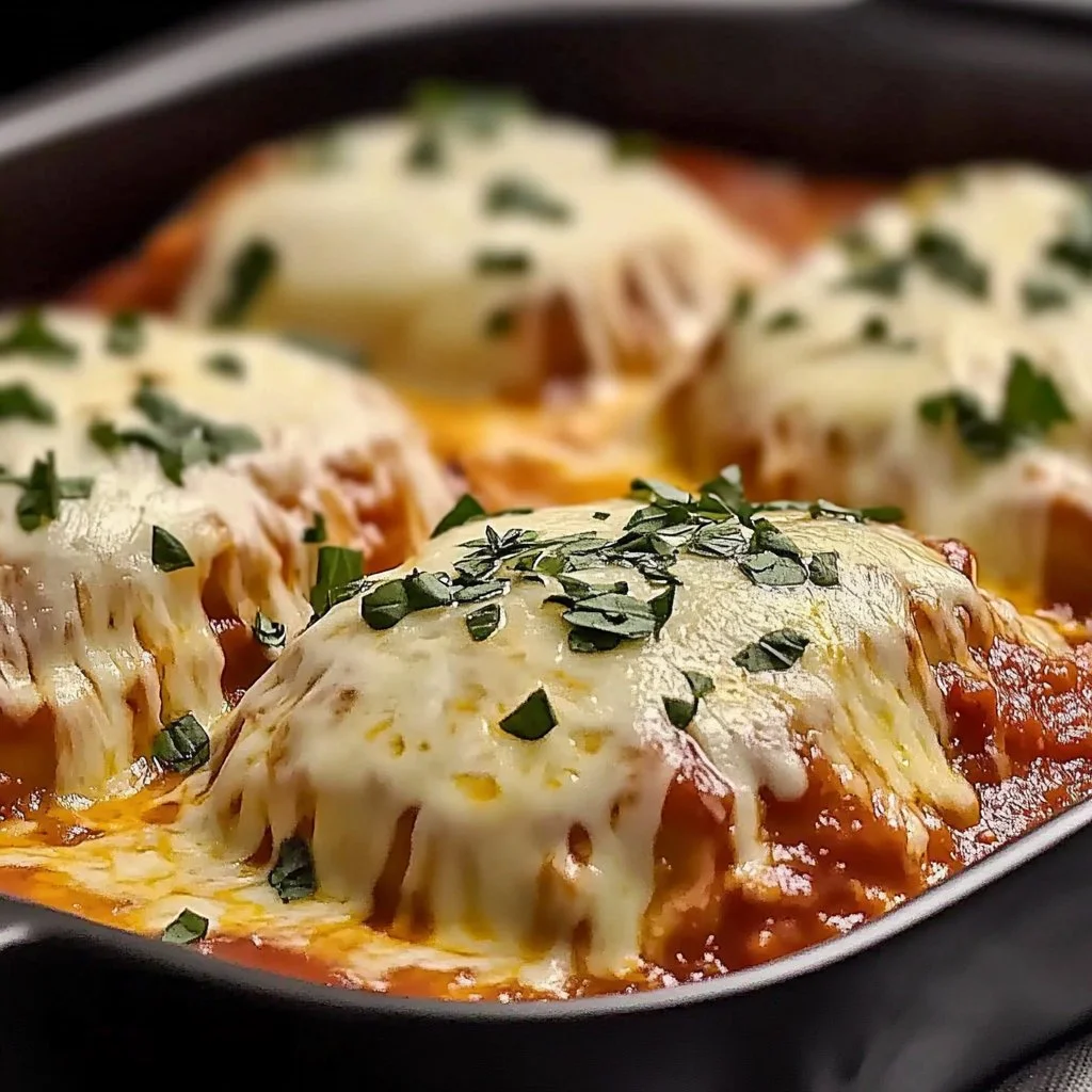 Cheesy Mozzarella Chicken Bake, a delicious and creamy chicken dish topped with melted mozzarella.