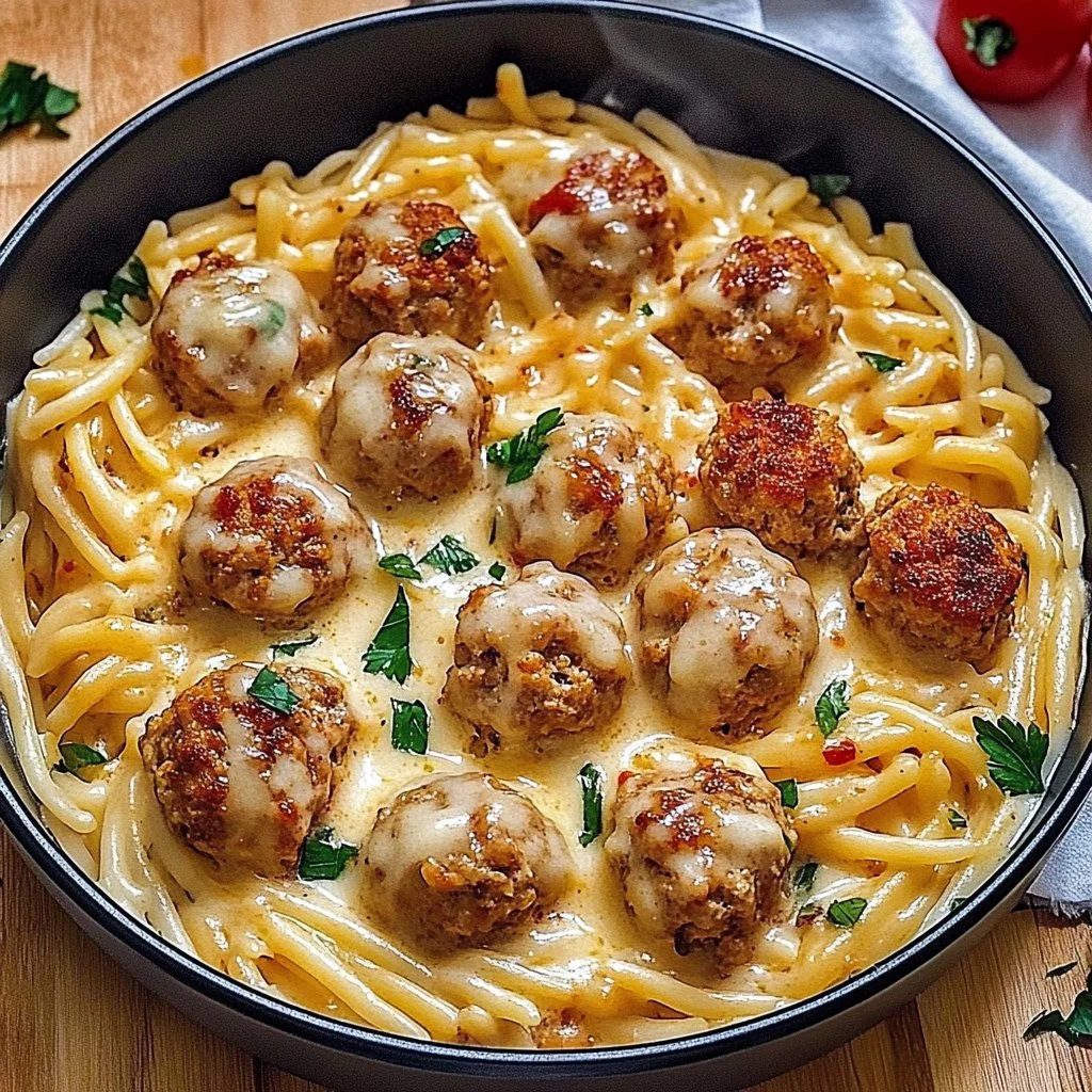 Delicious Chicken Meatball Orzo dish with tender meatballs and orzo pasta.