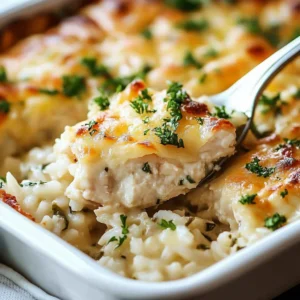 Delicious chicken rice casserole baked with flavorful ingredients
