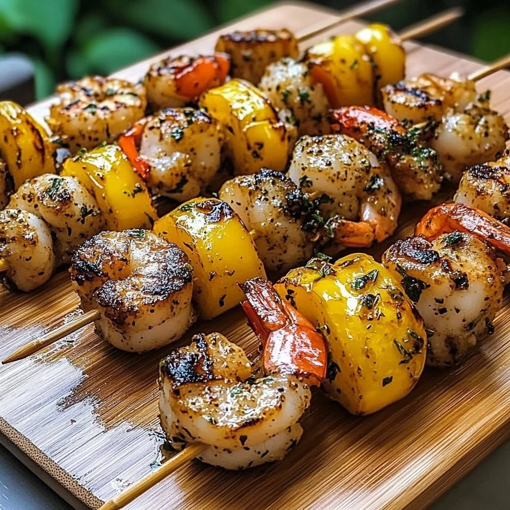 Delicious grilled seafood boil skewers ready to serve at a summer cookout