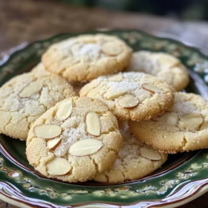 Plate of Italian Almond Sugar Cookies with a sprinkle of powdered sugar