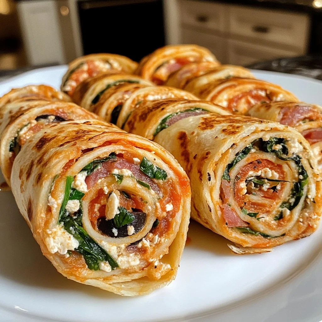 Plate of Italian tortilla pinwheels filled with fresh ingredients