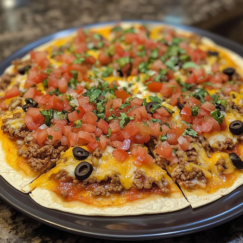 Delicious slice of Mexican pizza topped with fresh ingredients and spices