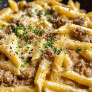 One-Pot Creamy Beef and Garlic Butter Pasta dish served in a bowl