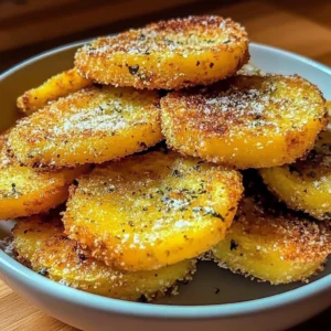 Plate of oven-fried squash garnished with herbs and spices