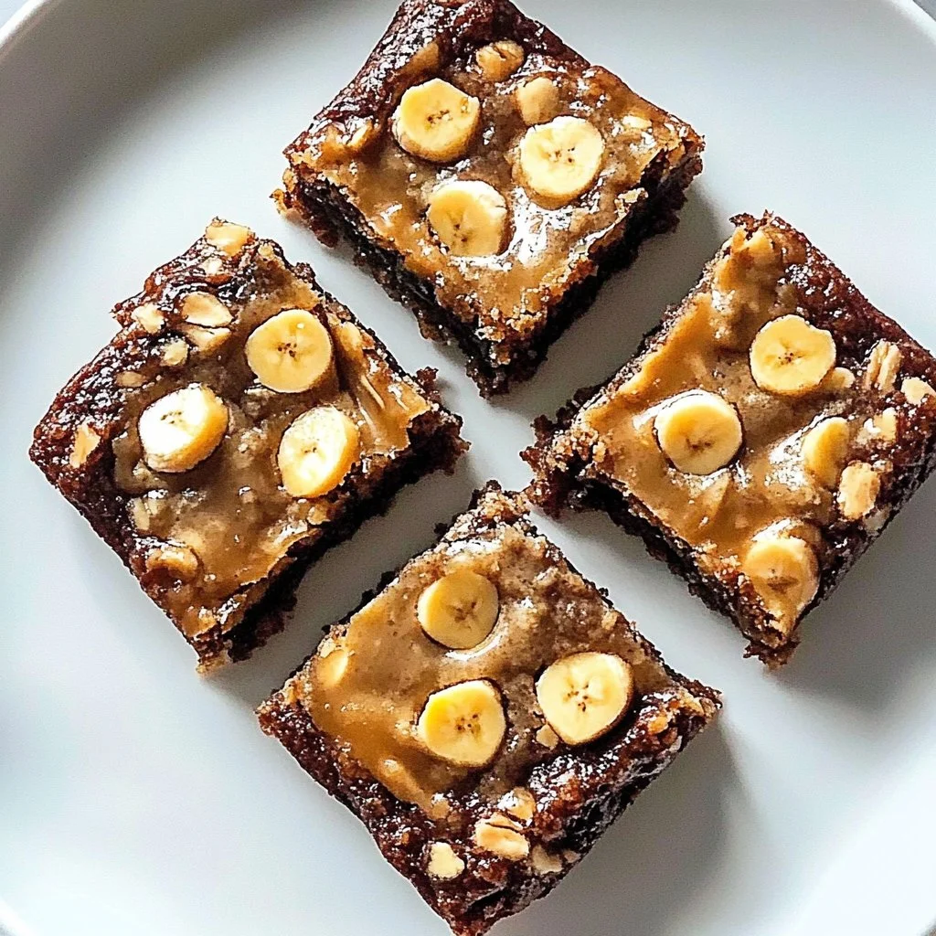 Peanut butter banana bars topped with oats and chocolate chips