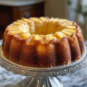 Delicious homemade Pineapple Pound Cake garnished with pineapple slices.