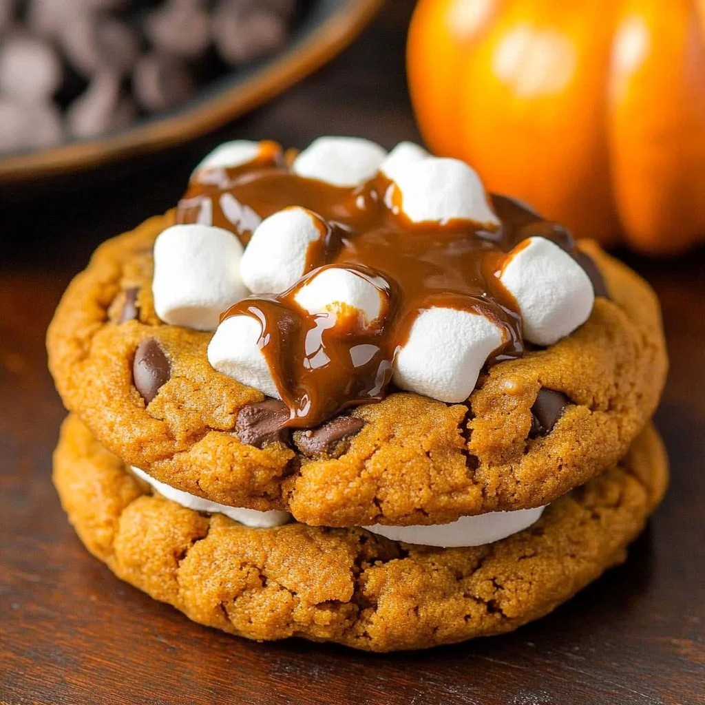 Delicious Pumpkin S'mores Cookies with chocolate and marshmallows