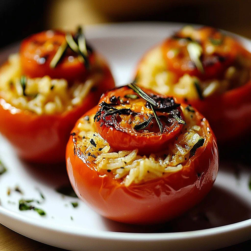 Roman rice stuffed tomatoes recipe with fresh ingredients and spices