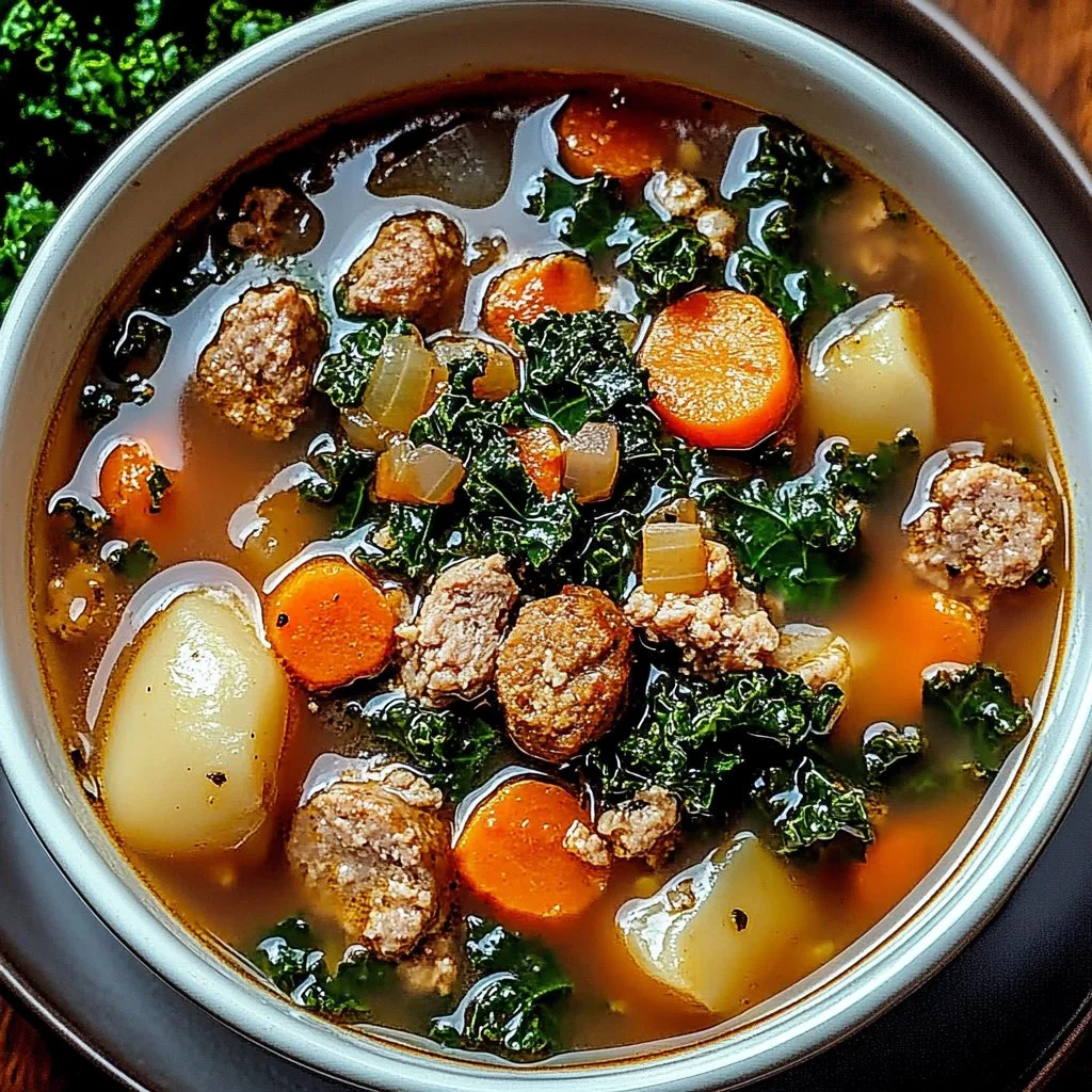 Delicious bowl of Sausage and Kale Soup with fresh ingredients