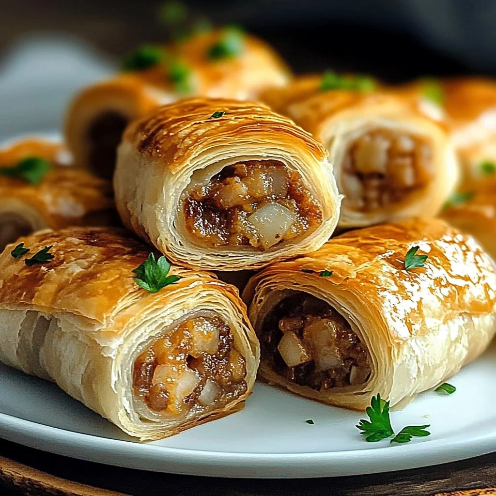 Savory French onion sausage rolls baked to golden perfection.