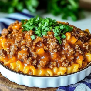 Delicious Sloppy Joe Casserole topped with melted cheese and served warm.