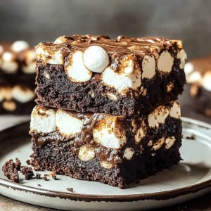Delicious S'mores Brownies topped with marshmallows and graham crackers