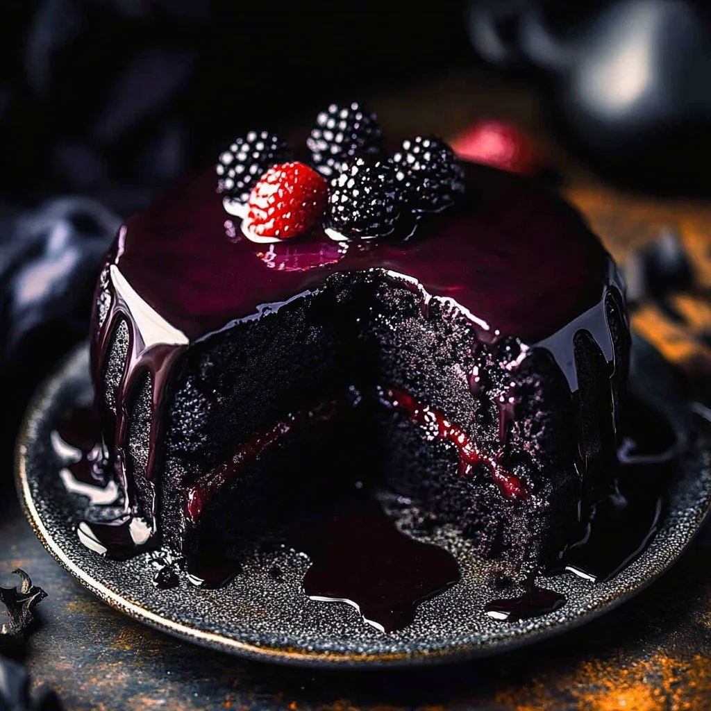 Spooky Black Velvet Halloween Cake decorated with eerie themes and dark richness.