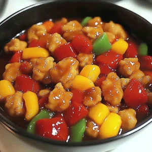 Delicious plate of Sweet and Sour Chicken with colorful vegetables