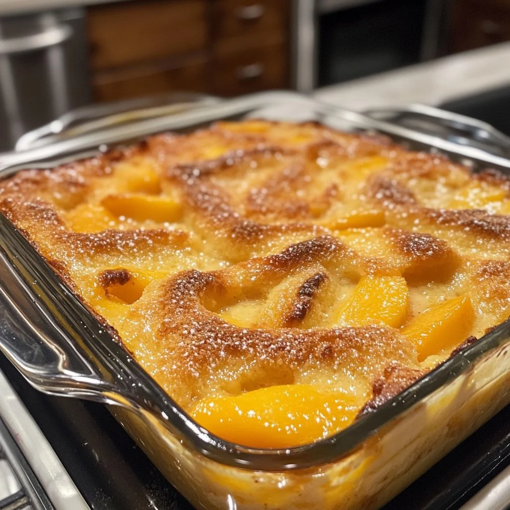 Tennessee Peach Pudding recipe with fresh peaches and creamy texture