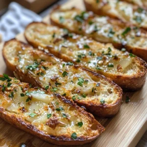 Delicious homemade shallot garlic bread sliced and garnished with herbs
