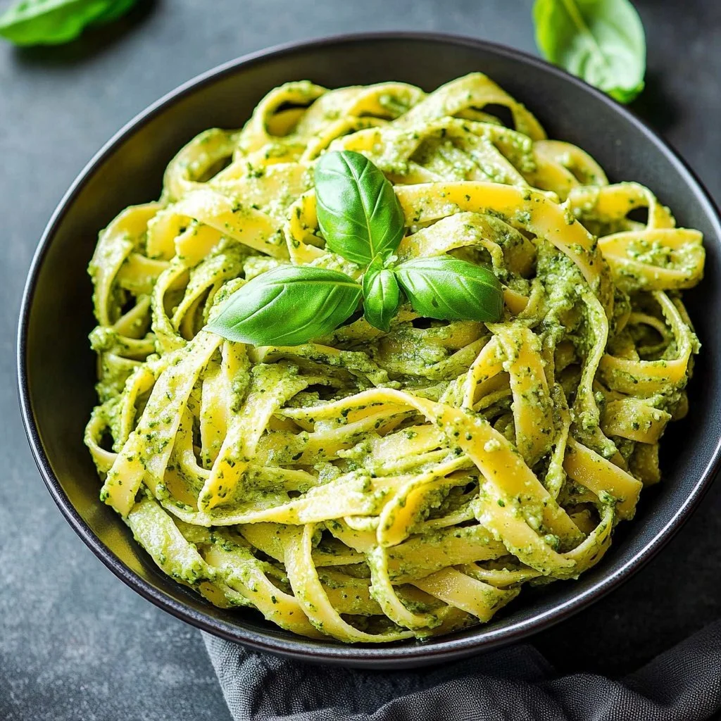Delicious homemade spinach pasta sauce served over spaghetti