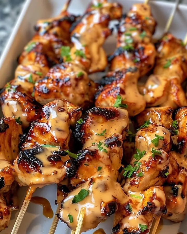 Air Fryer Bang Bang Chicken Skewers, a crispy and flavorful dish