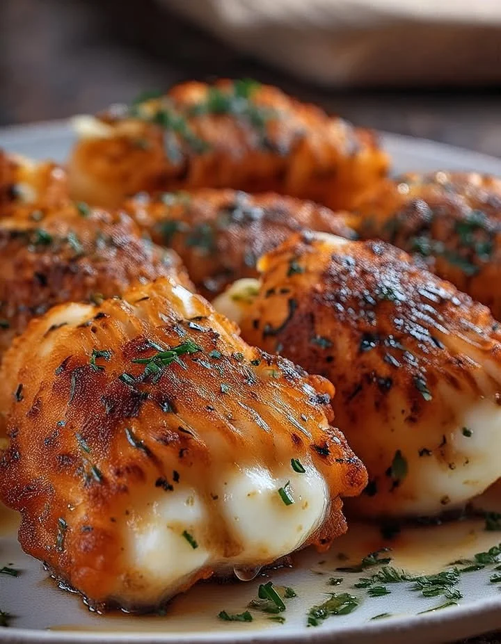 Air Fryer Buffalo Chicken Mozzarella Sticks served with dipping sauce