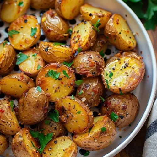 Crispy Air Fryer Mustard Roast Potatoes served in a bowl