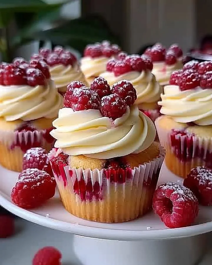 Almond wedding cake cupcakes with raspberry filling for weddings