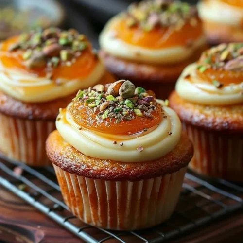 Handmade apricot pistachio truffles displayed on a rustic wooden table.