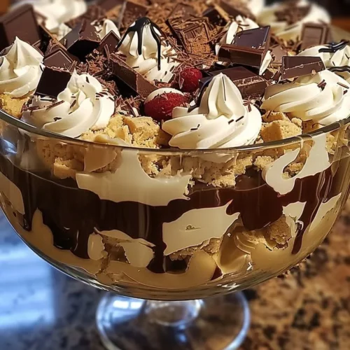 Layered Baileys Chocolate Cheesecake Trifle with rich chocolate and creamy cheesecake