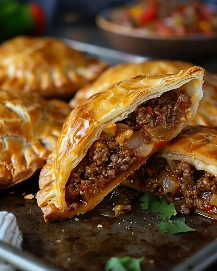 Homemade beef and cheese empanadas on a plate