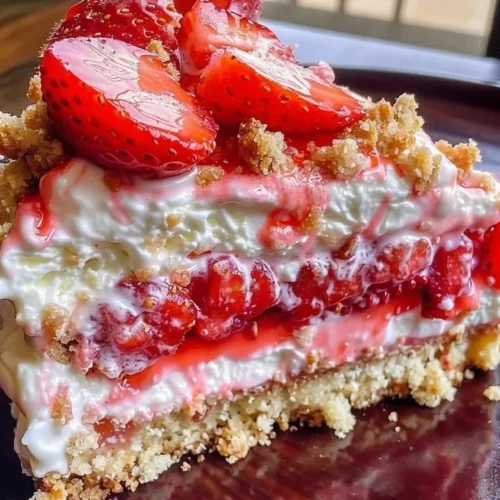 Delicious Berrylicious Strawberry Crunch Cheesecake with fresh strawberries