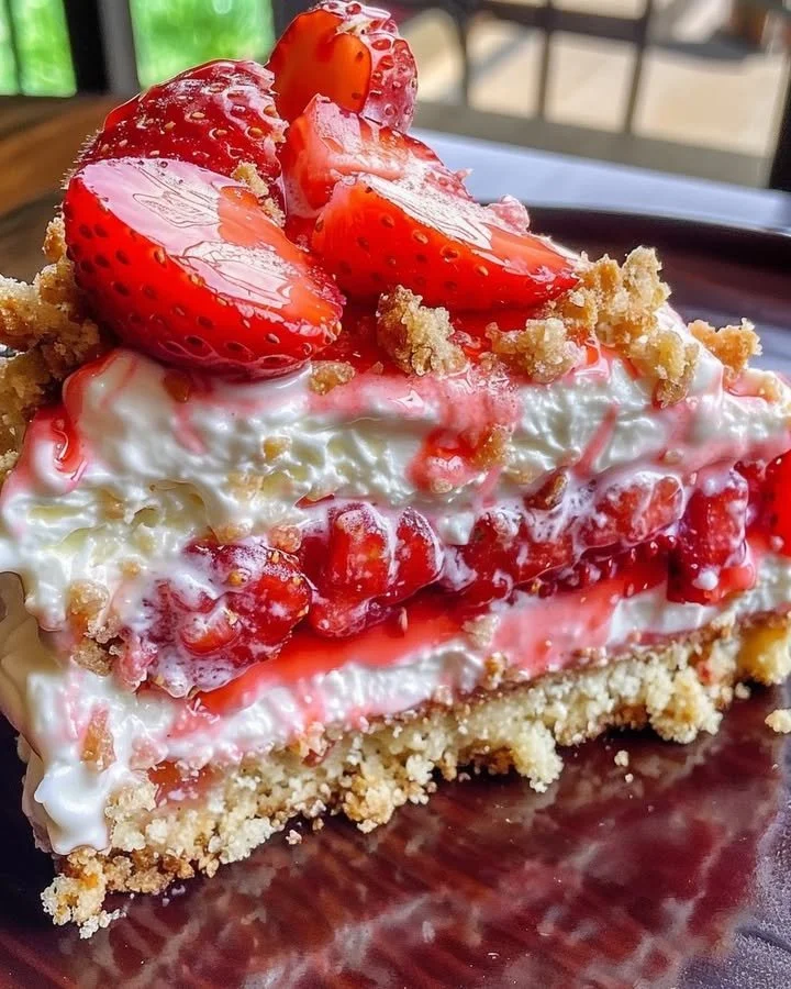 Delicious Berrylicious Strawberry Crunch Cheesecake with fresh strawberries