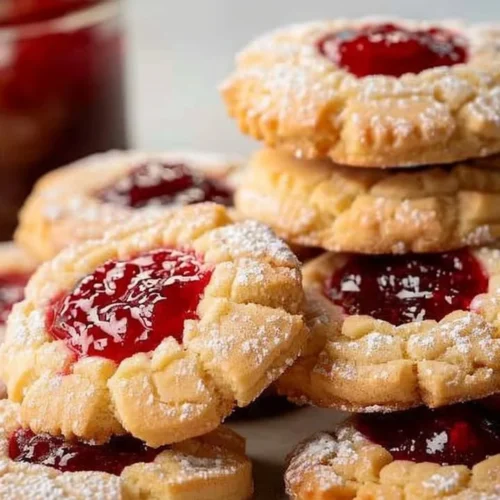 Plate of homemade Blackberry Jam Butter Cookies with jam filling.