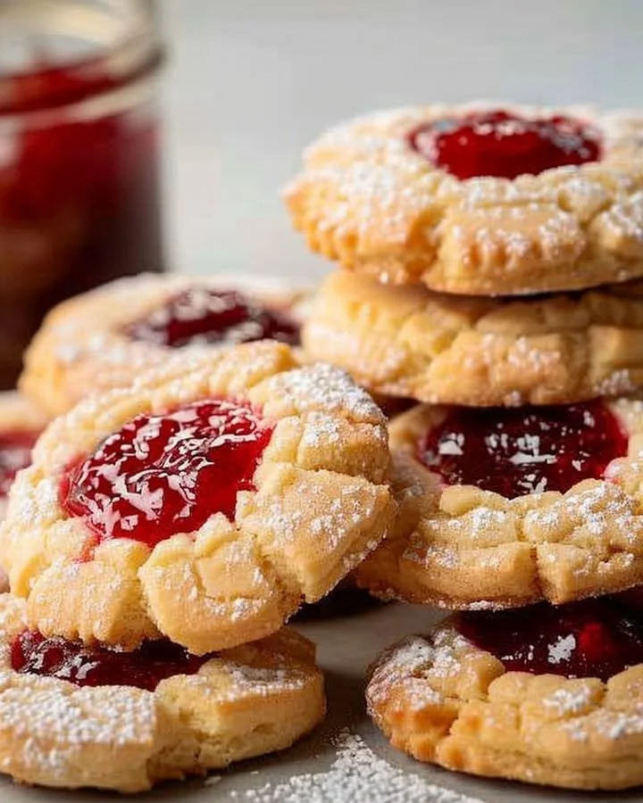 Plate of homemade Blackberry Jam Butter Cookies with jam filling.