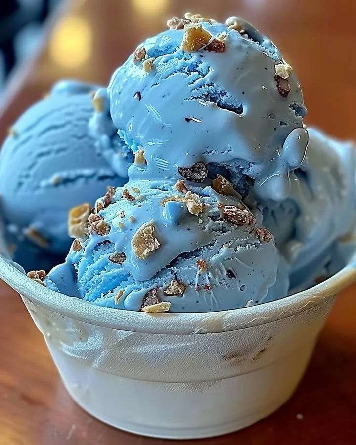 Scoops of vibrant Blue Moon Ice Cream in a bowl
