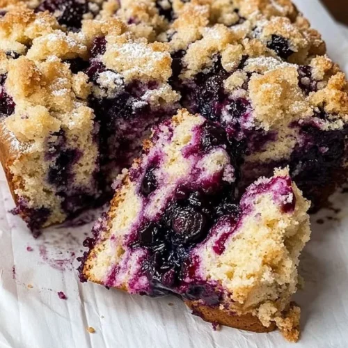 Delicious Blueberry Brioche Cake with fresh blueberries on top