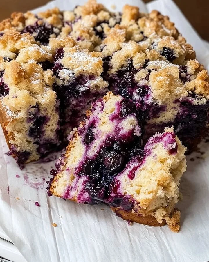 Delicious Blueberry Brioche Cake with fresh blueberries on top
