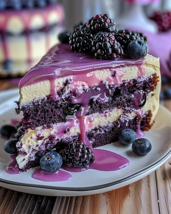 Delicious Blueberry Cream Cake topped with fresh blueberries and creamy frosting