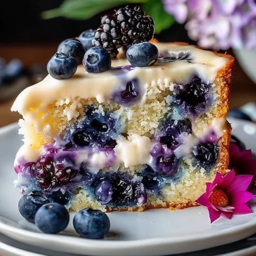 Delicious Blueberry Cream Cheese Coffee Cake served on a plate