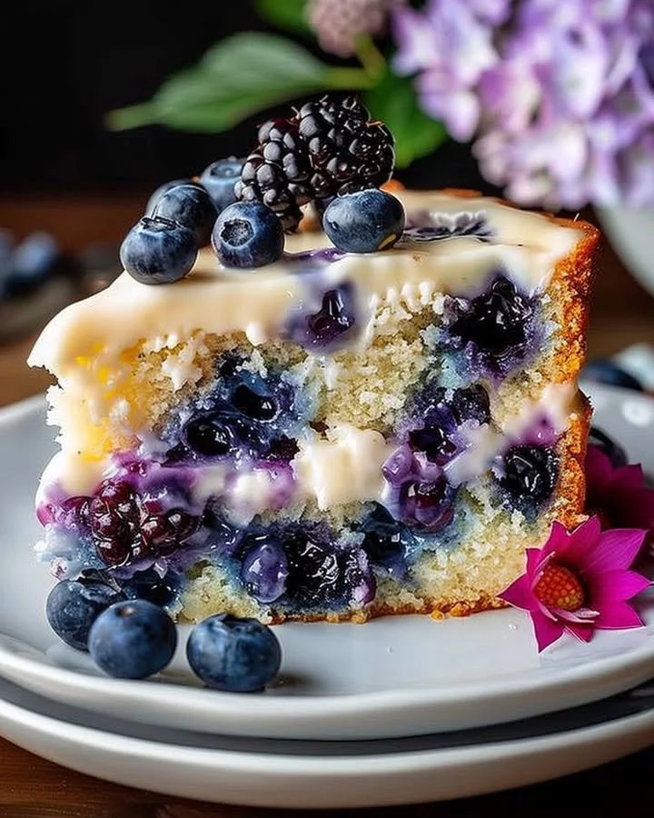 Delicious Blueberry Cream Cheese Coffee Cake served on a plate