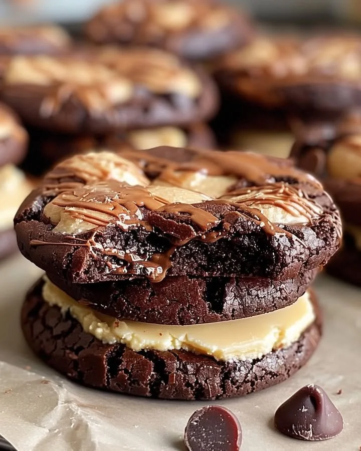 Delicious Buckeye Brownie Cookies with chocolate and peanut butter topping