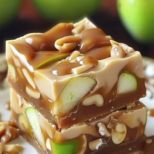 Delicious Caramel Apple Fudge Delight with caramel drizzle and apple slices