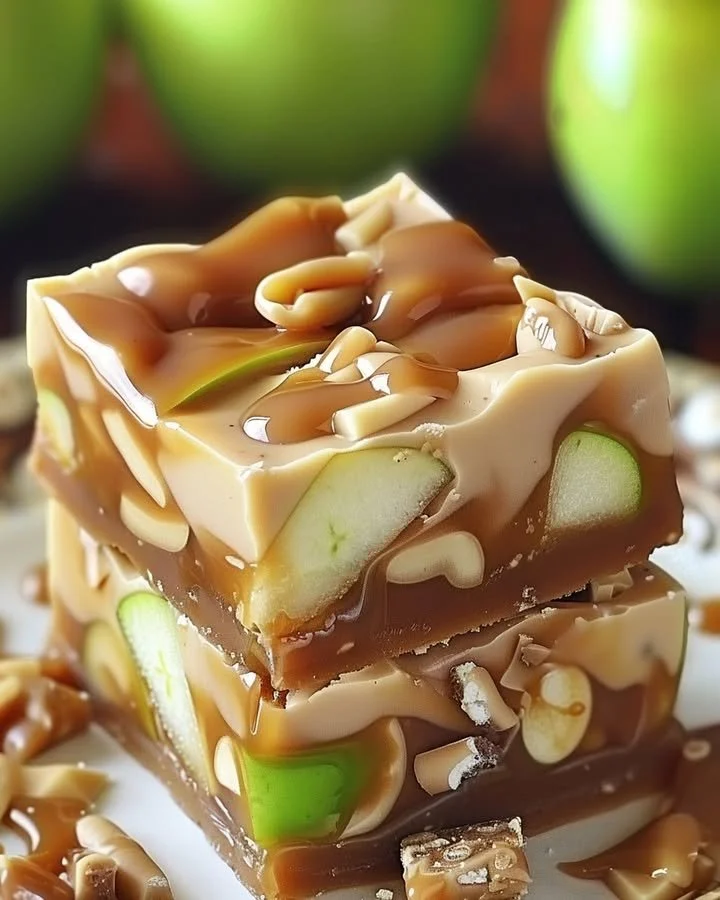 Delicious Caramel Apple Fudge Delight with caramel drizzle and apple slices