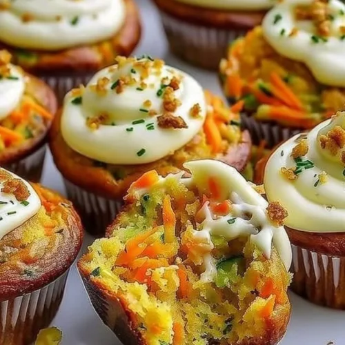 Delicious Carrot Apple Zucchini Muffins topped with cream cheese frosting