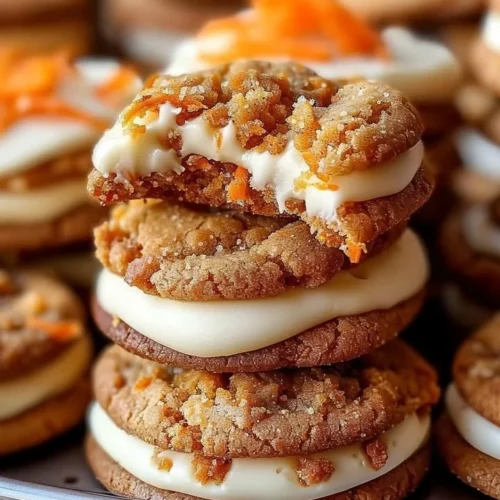 Carrot cake cheesecake cookies on a plate with frosting and walnuts