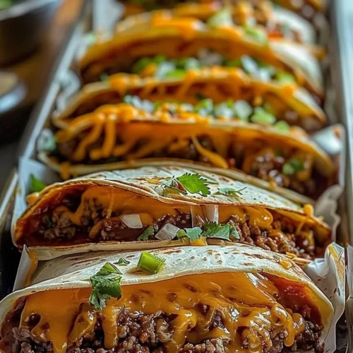 Cheesy beef taco-stuffed tortilla pockets ready to enjoy