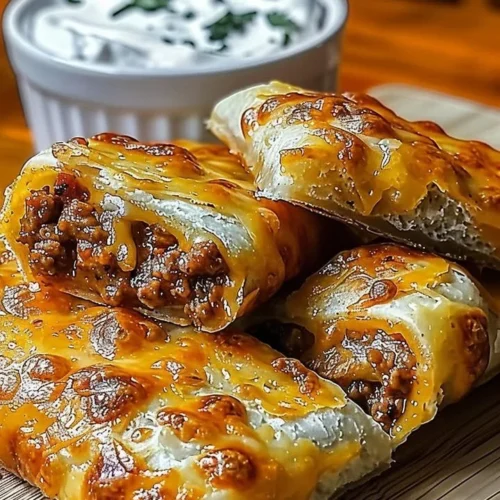 Cheesy taco sticks served on a plate, garnished with salsa and cilantro.